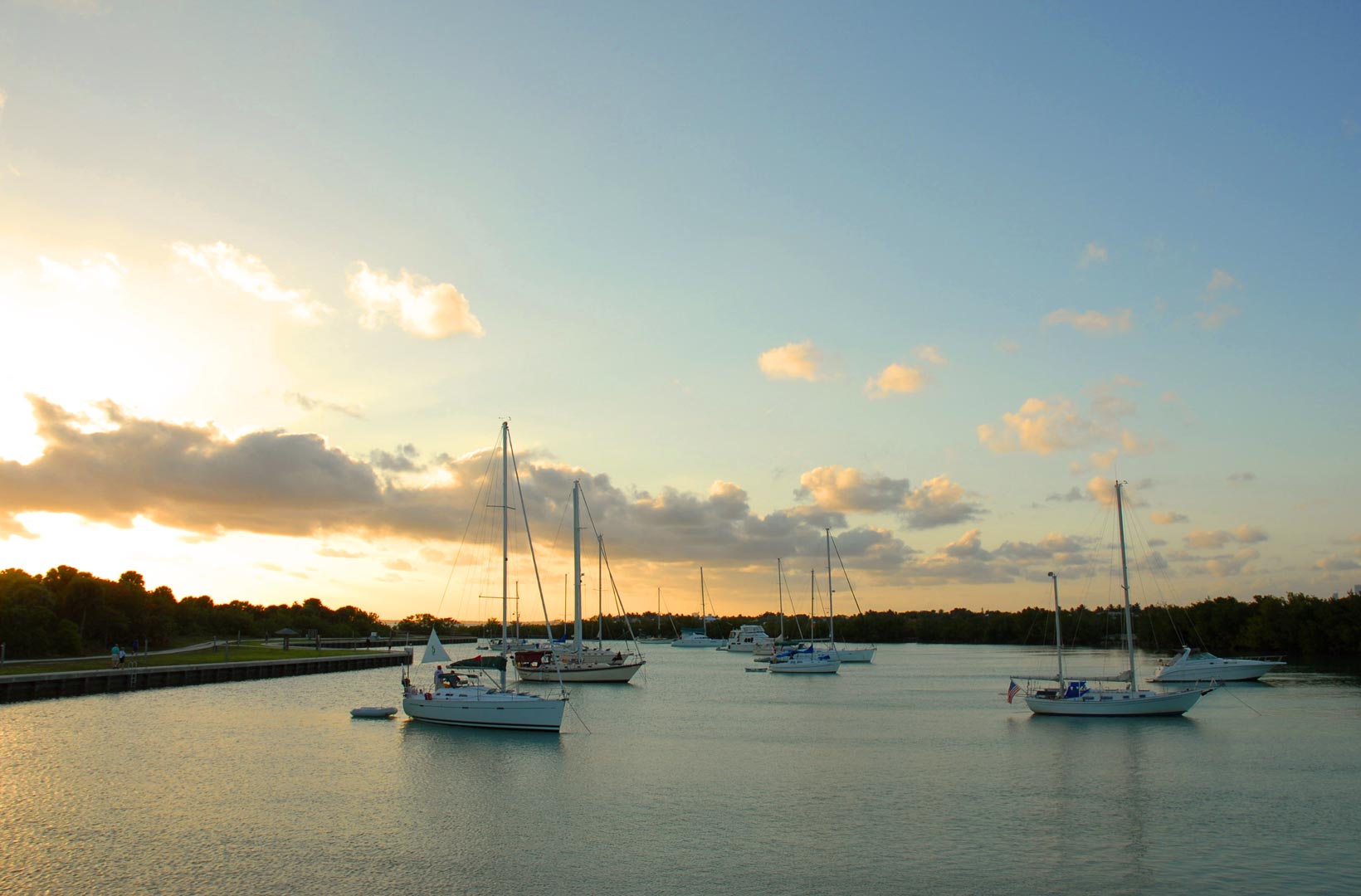 image of boats during sun setting at Boaters Grill